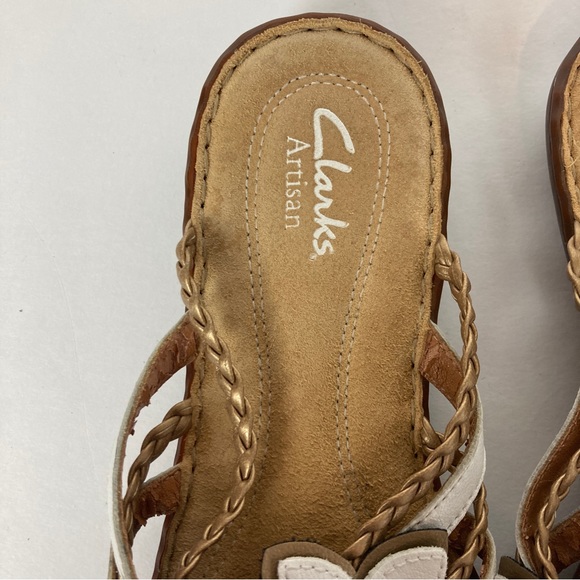 Clarks Artisan White Leather Flower Floral Flip Flop Thong Sandals Women’s 6.5 - Picture 7 of 11